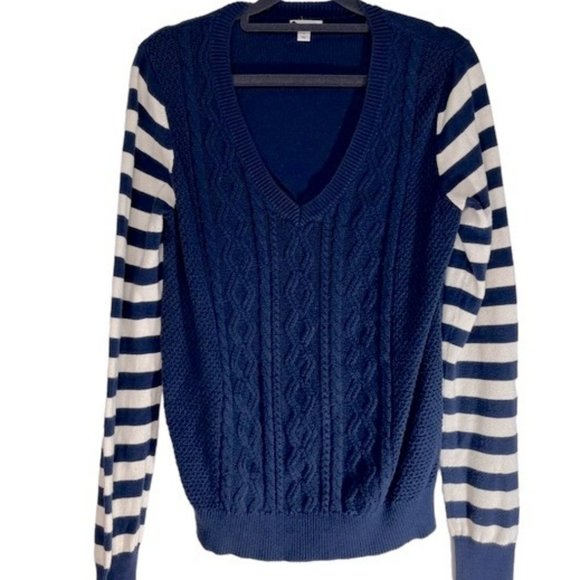 bp Sweaters - BP pullover navy blue white nautical cable knit striped v-neck sweater large